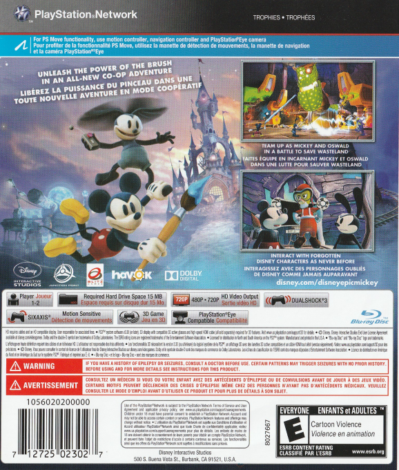 Disney Epic Mickey : Le Retour Des Héros - Dos