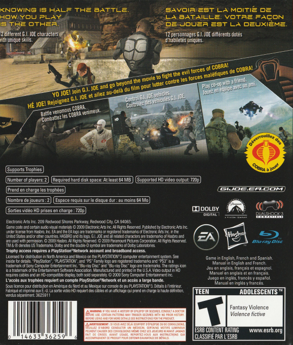 G.I. Joe : Le Réveil du Cobra - Dos