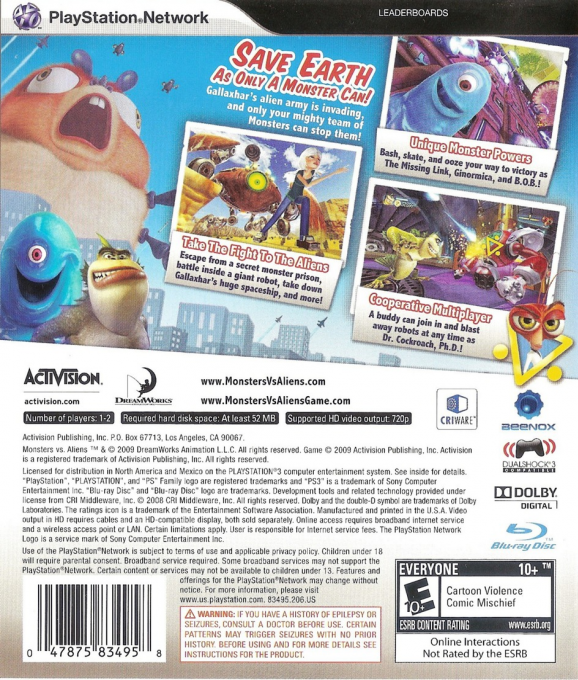 Monstres Contre Aliens dos