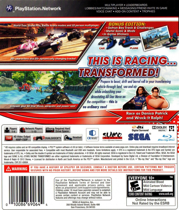 Sonic & All-Stars Racing Transformed - Dos