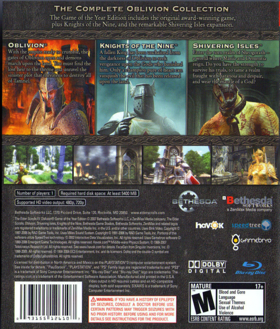 The Elder Scrolls IV : Oblivion - Edition Jeu de l'Année dos