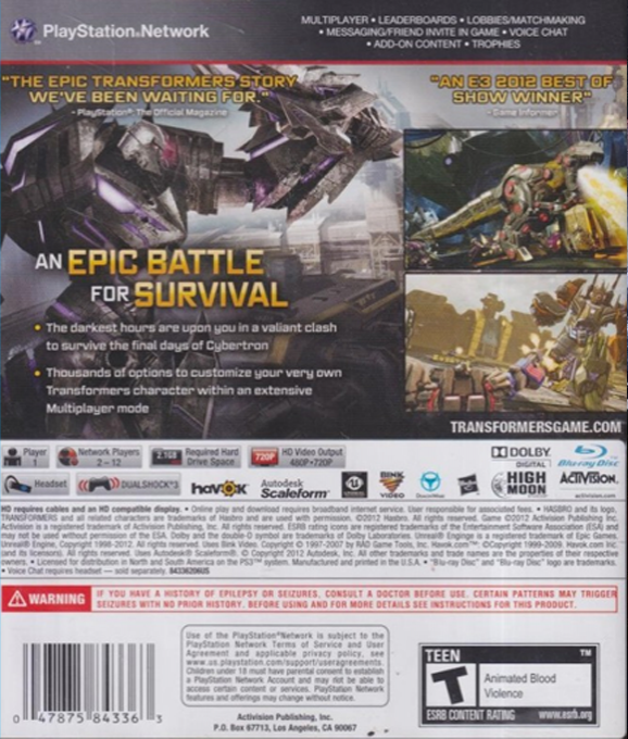 Transformers : La Chute de Cybertron - Dos