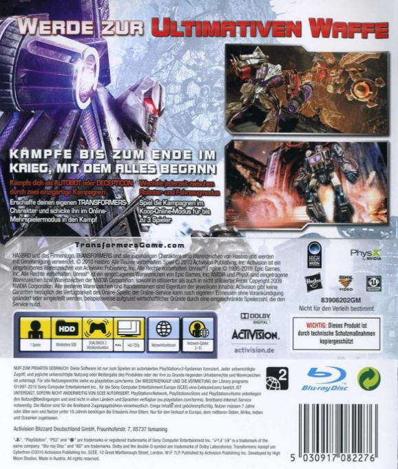 Transformers : La Guerre pour Cybertron - Dos