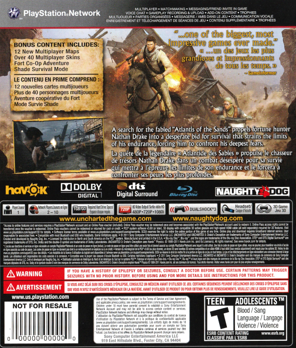 Uncharted 3 : L'Illusion de Drake - Dos