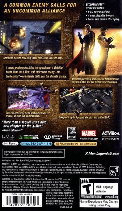 X-Men Legends II : L'Avènement D'Apocalypse - Dos