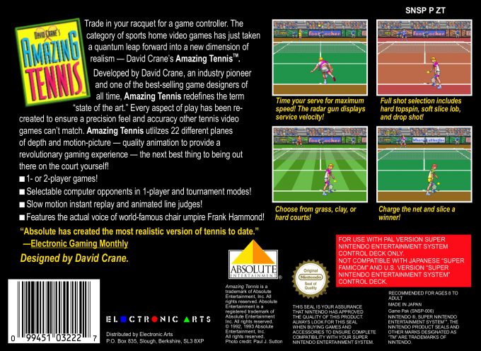 David Crane's Amazing Tennis - Dos