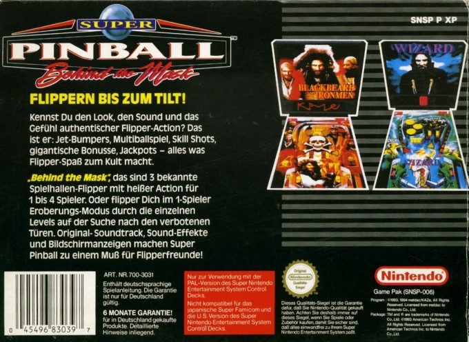Super Pinball : Behind the Mask dos
