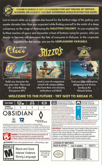 The Outer Worlds dos