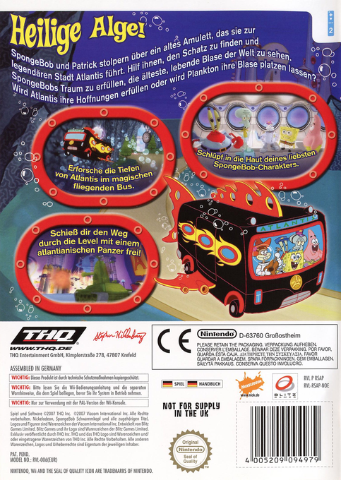 Bob l'Eponge : Bulle en Atlantide - Dos