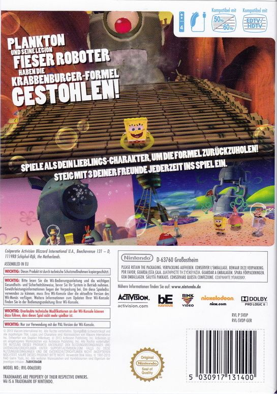 Bob L'Eponge : La Vengeance Robotique de Plankton - Dos