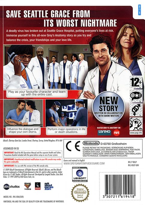 Grey's Anatomy : Le Jeu Vidéo dos