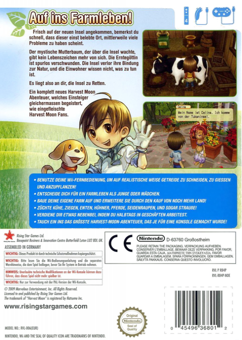 Harvest Moon : L'Arbre de la Sérénité - Dos