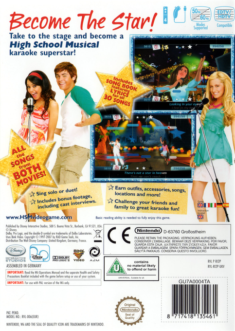 High School Musical : Tous en Scène - Dos