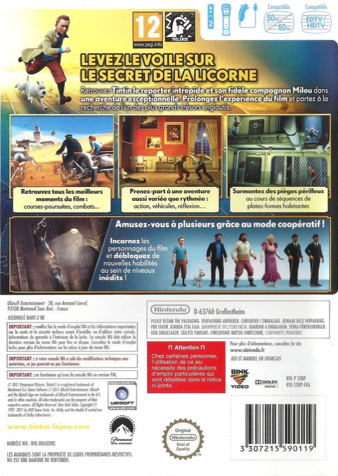 Les Aventures de Tintin : Le Secret de la Licorne - Dos