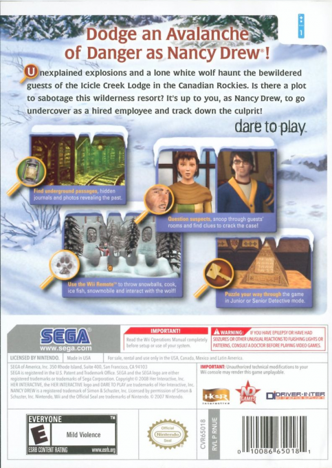 Les Enquêtes De Nancy Drew : Le Loup Blanc D'icicle Creek - Dos