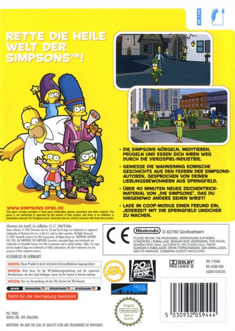 Les Simpson : Le Jeu - Dos