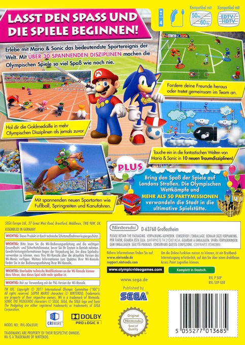 Mario & Sonic aux Jeux Olympiques de Londres 2012 - Dos
