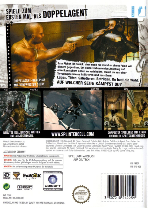 Tom Clancy's Splinter Cell : Double Agent - Dos