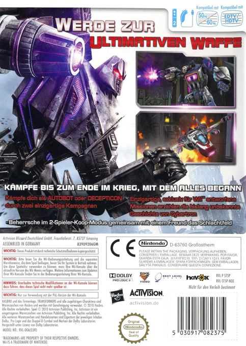 Transformers : Aventures sur Cybertron - Dos