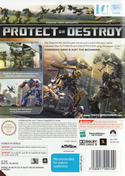 Transformers : Le jeu - Dos