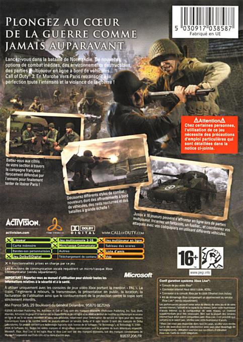Call Of Duty 3 : En Marche Vers Paris - Dos