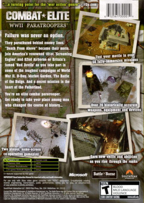 Combat Elite : WWII Paratroopers - Dos