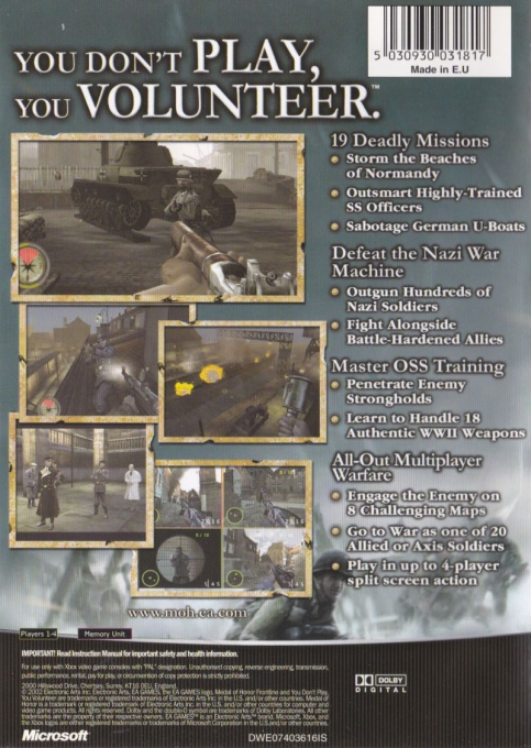 Medal of Honor : En Première Ligne - Dos