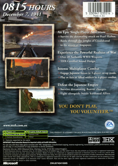 Medal of Honor : Soleil Levant - Dos