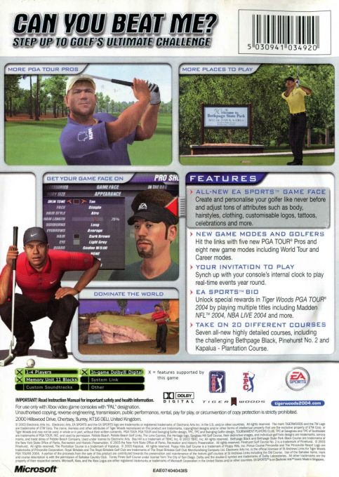 Tiger Woods PGA Tour 2004 dos