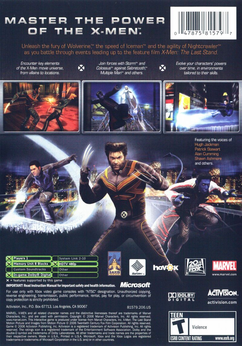 X-Men : Le Jeu Officiel - Dos