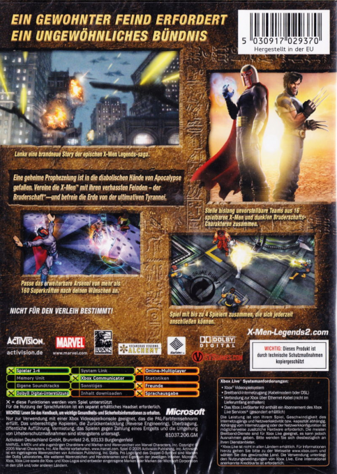 X-Men Legends II : L'Avènement D'Apocalypse - Dos