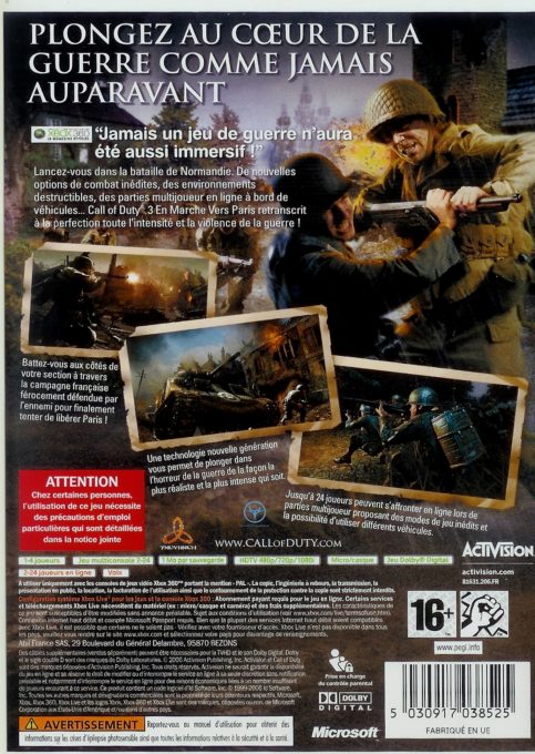 Call of Duty 3 : En Marche vers Paris dos