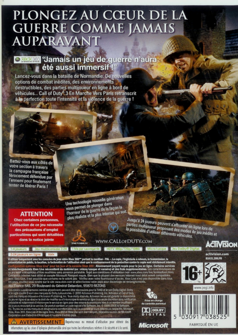 Call of Duty 3 : En Marche vers Paris - Dos