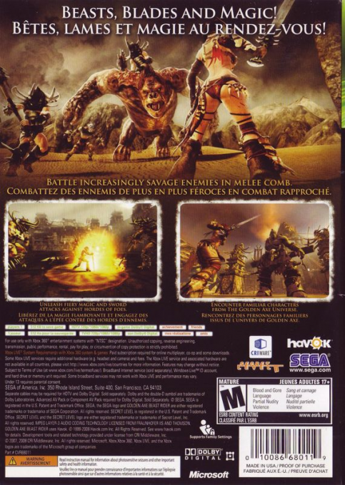 Golden Axe : Beast Rider - Dos