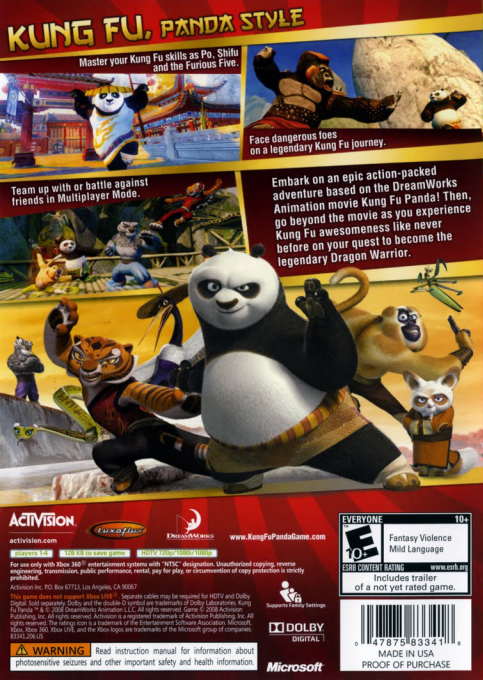 Kung Fu Panda : Le jeu - Dos