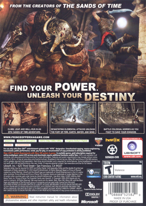 Prince of Persia : Les Sables Oubliés - Dos