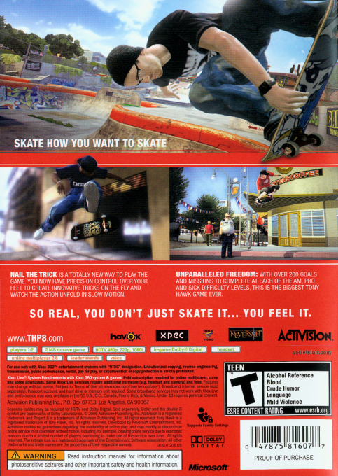 Tony Hawk's Project 8 dos