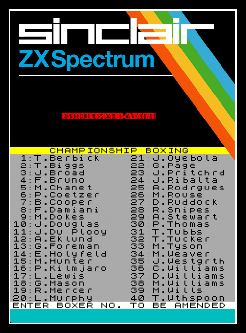 Current Contenders Cassette - As at 28-02-90